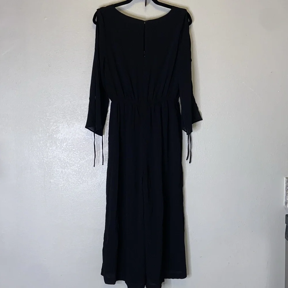 Gibson Latimer Black Embroidered Cold Shoulder Wide Leg Cropped Lined Jumpsuit - Picture 9 of 14